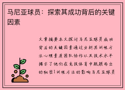 马尼亚球员：探索其成功背后的关键因素