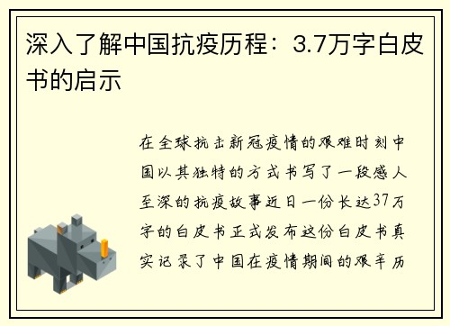 深入了解中国抗疫历程：3.7万字白皮书的启示